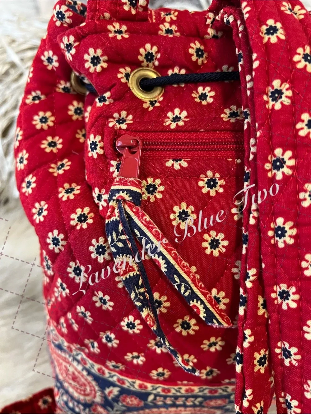 Vintage VERA BRADLEY Americana 2003 Mimi Flap Backpack USA Red Blue Paisley Y2K